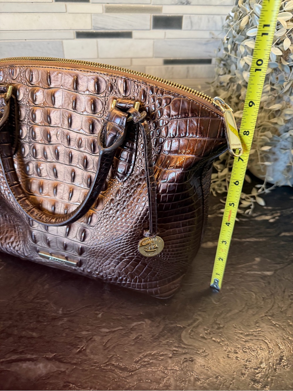 Brahmin Dark Brown Croc-Embossed Leather Satchel - Picture 6 of 8